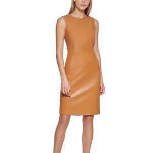 Calvin Klein faux brown leather dress size 2 NEW WITH TAGS